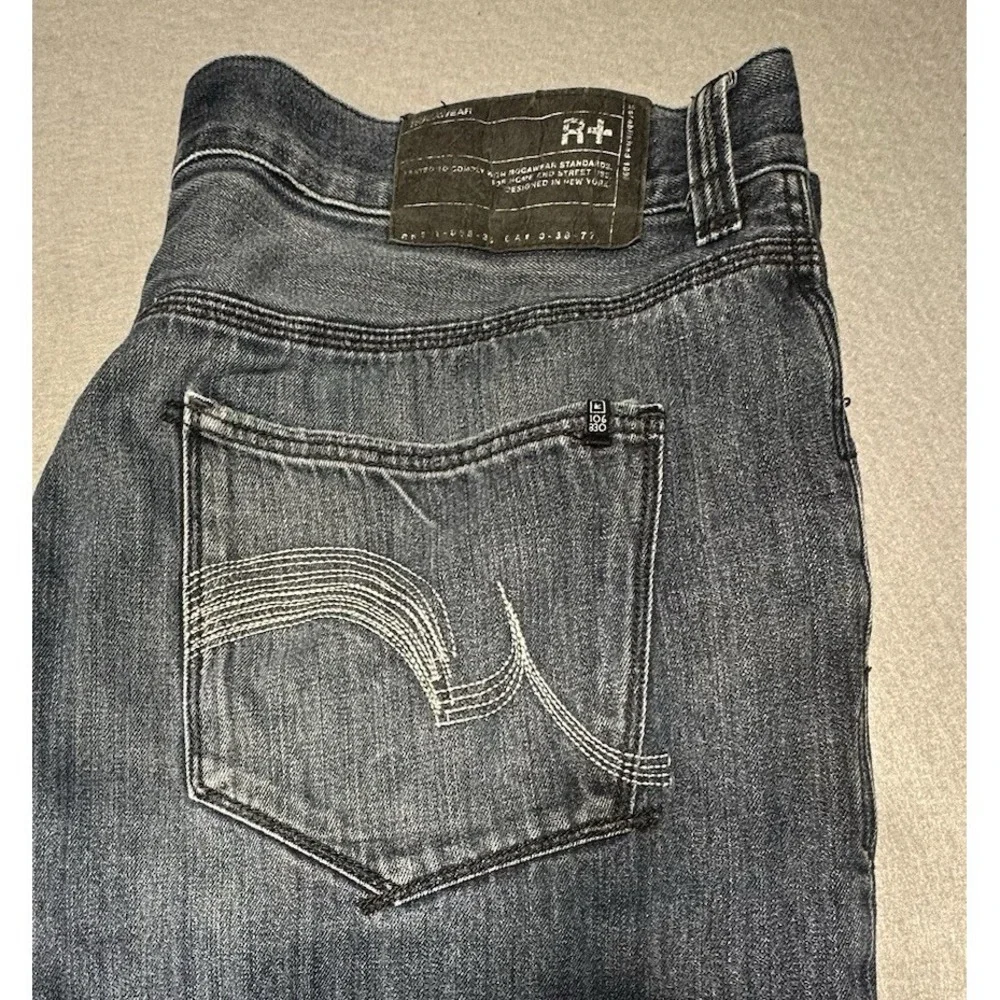 Rocawear Men's Classic Fit Dark Wash Wide Leg Jeans - Size 42